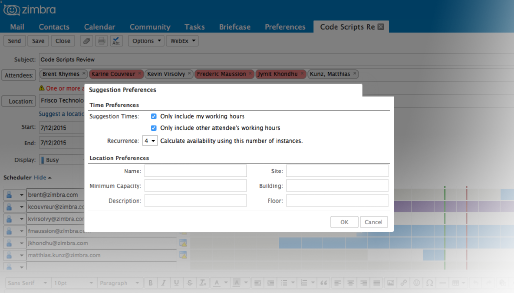 Group Scheduling Wizard finds an optimal time/place for large meetings in seconds